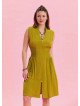 Olive Summer Dress with Stand Collar and Zipper Detail 4441